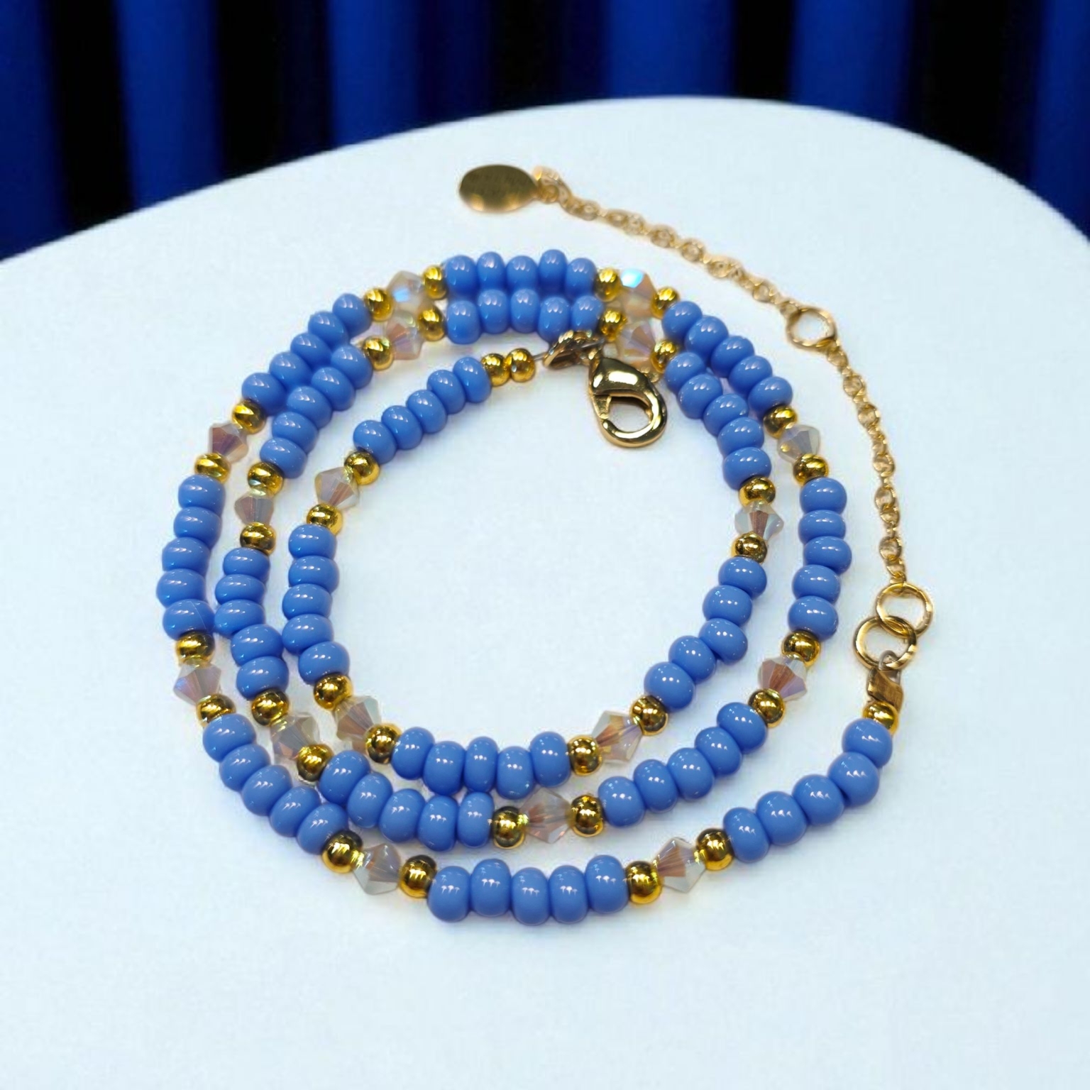 Sale!! Elegant Blue And Gold Beaded Necklace